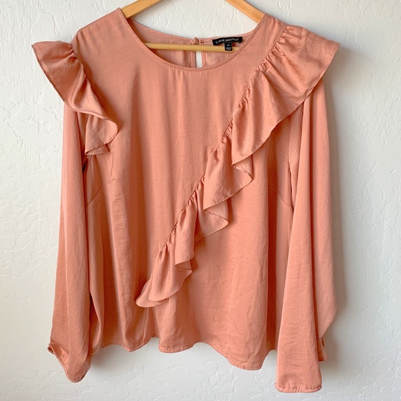 Lane Bryant Tops - Lane Bryant Blush Asymmetrical Ruffle Blouse